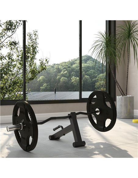 SPORTNOW Olympic 120cm EZ Curl Bar & Barbell Jack Set, Barbell Bar for 5cm Weight Plates, Deadlift Jack for Loading 200kg Weight - pic 89427 | FastDaddyshop
