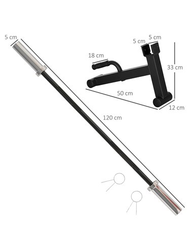 SPORTNOW Olympic 120cm EZ Curl Bar & Barbell Jack Set, Barbell Bar for 5cm Weight Plates, Deadlift Jack for Loading 200kg Weight