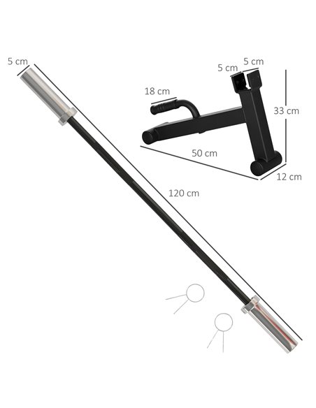 SPORTNOW Olympic 120cm EZ Curl Bar & Barbell Jack Set, Barbell Bar for 5cm Weight Plates, Deadlift Jack for Loading 200kg Weight - pic 89428 | FastDaddyshop