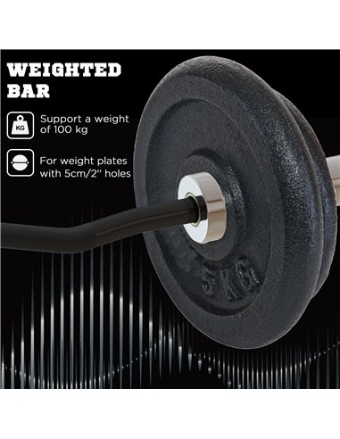 SPORTNOW Olympic 120cm EZ Curl Bar & Barbell Jack Set, Barbell Bar for 5cm Weight Plates, Deadlift Jack for Loading 200kg Weight