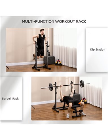SPORTNOW Heavy Duty Barbell Squat Rack with Dip Station, Adjustable and Multifunctional Weight Power Stand for Home Gym A91-277V