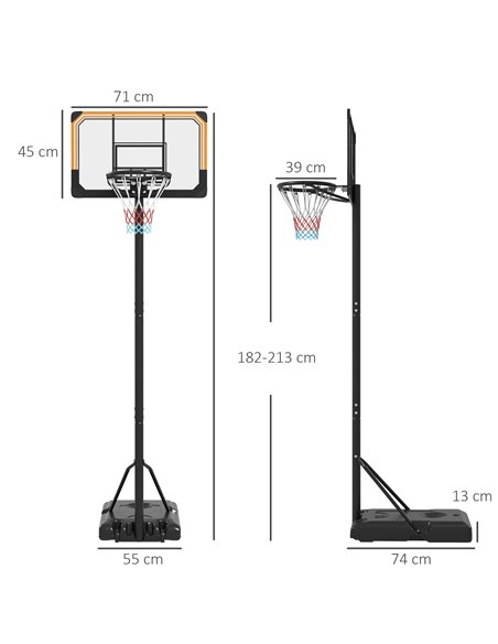 SPORTNOW Height Adjustable Basketball Stand Net Set System, Free standing Basketball Hoop and Stand with Wheels, 182-213cm, Blac - pic 89464 | FastDaddyshop