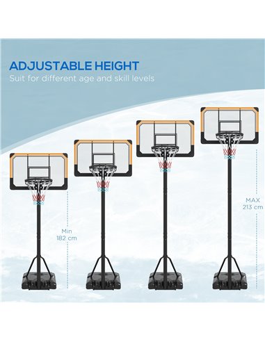 SPORTNOW Height Adjustable Basketball Stand Net Set System, Free standing Basketball Hoop and Stand with Wheels, 182-213cm, Blac