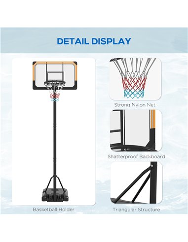 SPORTNOW Height Adjustable Basketball Stand Net Set System, Free standing Basketball Hoop and Stand with Wheels, 182-213cm, Blac