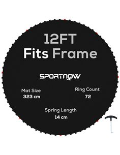 SPORTNOW Trampoline Replacement Jumping Mat, Includes Spring Pull Tool & 72 V-Hooks, Compatible with 12ft Frames & 14cm Springs 