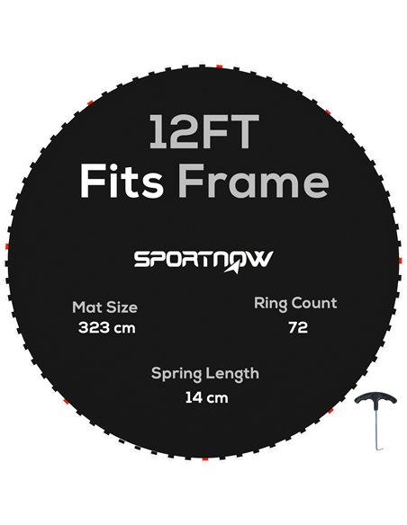 SPORTNOW Trampoline Replacement Jumping Mat, Includes Spring Pull Tool & 72 V-Hooks, Compatible with 12ft Frames & 14cm Springs  - pic 89489 | FastDaddyshop