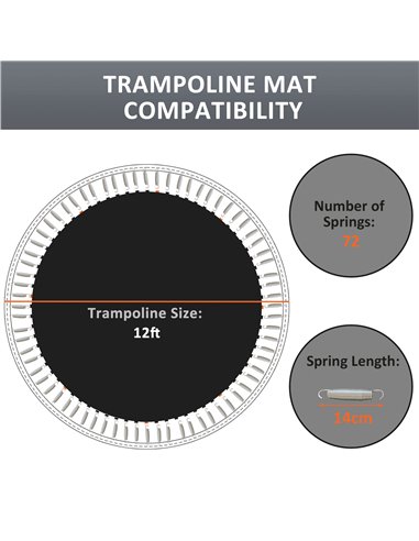 SPORTNOW Trampoline Replacement Jumping Mat, Includes Spring Pull Tool & 72 V-Hooks, Compatible with 12ft Frames & 14cm Springs 