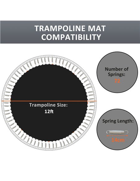 SPORTNOW Trampoline Replacement Jumping Mat, Includes Spring Pull Tool & 72 V-Hooks, Compatible with 12ft Frames & 14cm Springs  - pic 89492 | FastDaddyshop