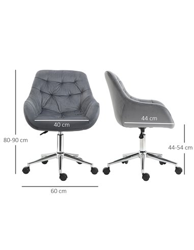 Vinsetto Home Office Chair Velvet Ergonomic Computer Chair Comfy Desk Chair with Adjustable Height, Arm and Back Support, Dark G