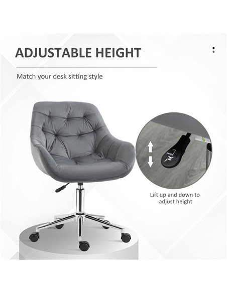 Vinsetto Home Office Chair Velvet Ergonomic Computer Chair Comfy Desk Chair with Adjustable Height, Arm and Back Support, Dark G - pic 8952 | FastDaddyshop