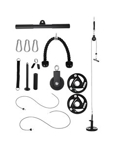 SPORTNOW Cable Machine Pulley System w/ 2 x 5kg Olympic Weight Plates, Lat Pull Down System w/ DIY Loading Weight for Home Gym T