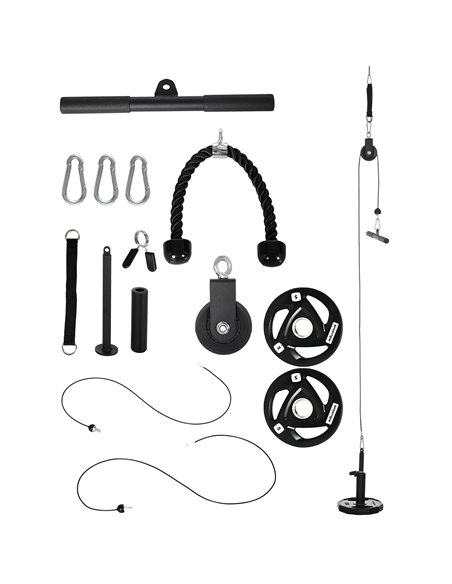 SPORTNOW Cable Machine Pulley System w/ 2 x 5kg Olympic Weight Plates, Lat Pull Down System w/ DIY Loading Weight for Home Gym T - pic 89525 | FastDaddyshop