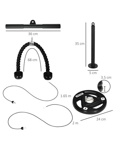 SPORTNOW Cable Machine Pulley System w/ 2 x 5kg Olympic Weight Plates, Lat Pull Down System w/ DIY Loading Weight for Home Gym T