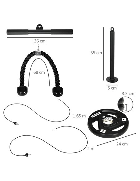 SPORTNOW Cable Machine Pulley System w/ 2 x 5kg Olympic Weight Plates, Lat Pull Down System w/ DIY Loading Weight for Home Gym T - pic 89527 | FastDaddyshop
