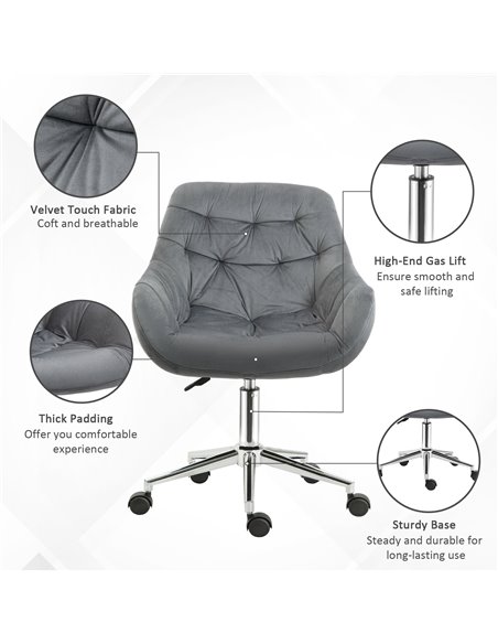 Vinsetto Home Office Chair Velvet Ergonomic Computer Chair Comfy Desk Chair with Adjustable Height, Arm and Back Support, Dark G - pic 8954 | FastDaddyshop