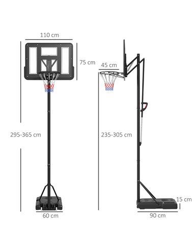 SPORTNOW Height Adjustable Basketball System, Freestanding Basketball Hoop and Stand w/ Wheels, 2.35-3.05M A61-050V00BK