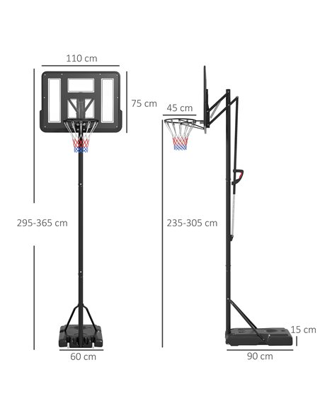 SPORTNOW Height Adjustable Basketball System, Freestanding Basketball Hoop and Stand w/ Wheels, 2.35-3.05M A61-050V00BK - pic 89554 | FastDaddyshop