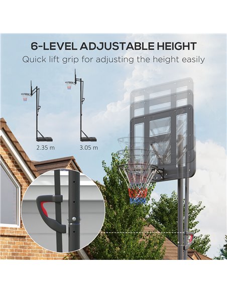 SPORTNOW Height Adjustable Basketball System, Freestanding Basketball Hoop and Stand w/ Wheels, 2.35-3.05M A61-050V00BK - pic 89556 | FastDaddyshop