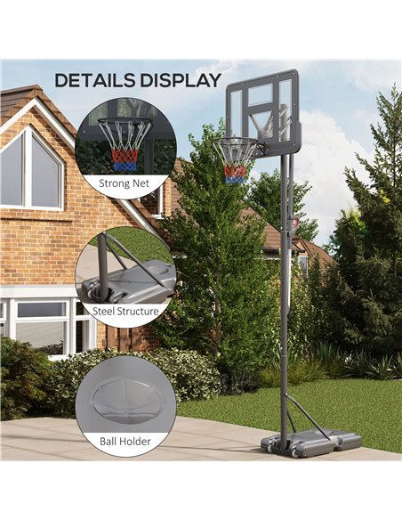 SPORTNOW Height Adjustable Basketball System, Freestanding Basketball Hoop and Stand w/ Wheels, 2.35-3.05M A61-050V00BK - pic 89558 | FastDaddyshop