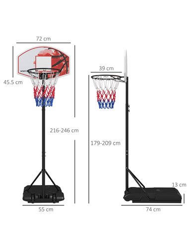 SPORTNOW Adjustable Basketball Stand Net System, with Wheels, Enlarged Base, PE, Backboard, 179-209cm A61-053V00MX