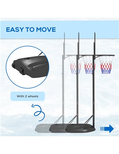 SPORTNOW Height Adjustable Basketball System, Freestanding Basketball Hoop and Stand w/ Wheels, 167-228cm A61-056V00BK