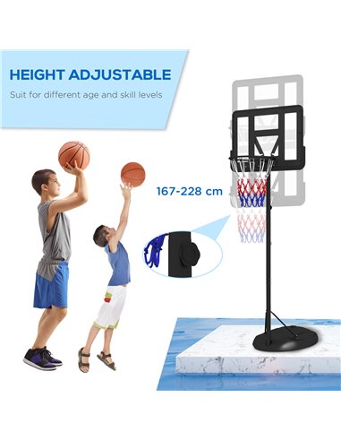 SPORTNOW Height Adjustable Basketball System, Freestanding Basketball Hoop and Stand w/ Wheels, 167-228cm A61-056V00BK