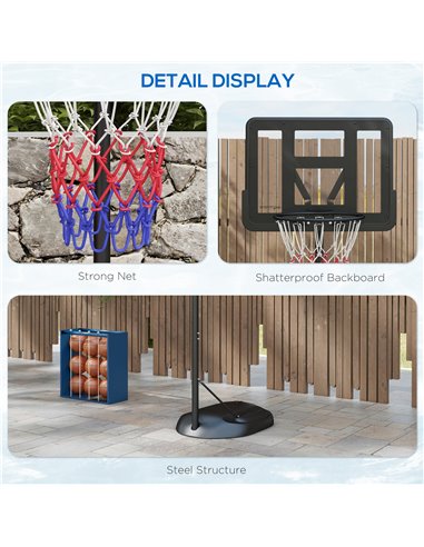 SPORTNOW Height Adjustable Basketball System, Freestanding Basketball Hoop and Stand w/ Wheels, 167-228cm A61-056V00BK