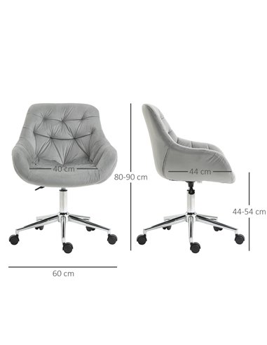 Vinsetto Home Office Chair Velvet Ergonomic Computer Chair Comfy Desk Chair with Adjustable Height, Arm and Back Support, Grey