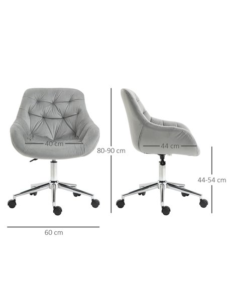 Vinsetto Home Office Chair Velvet Ergonomic Computer Chair Comfy Desk Chair with Adjustable Height, Arm and Back Support, Grey - pic 8959 | FastDaddyshop