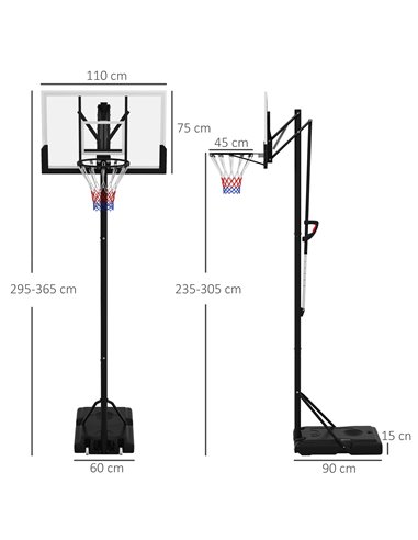SPORTNOW 6 Level Height Adjustable Freestanding Basketball Hoop and Stand with Wheels, 2.35M-3.05M A61-051V00BK