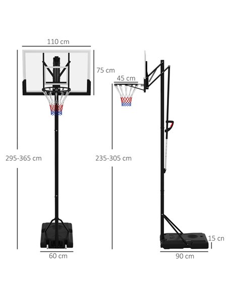 SPORTNOW 6 Level Height Adjustable Freestanding Basketball Hoop and Stand with Wheels, 2.35M-3.05M A61-051V00BK - pic 89590 | FastDaddyshop