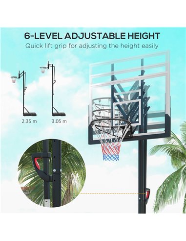 SPORTNOW 6 Level Height Adjustable Freestanding Basketball Hoop and Stand with Wheels, 2.35M-3.05M A61-051V00BK