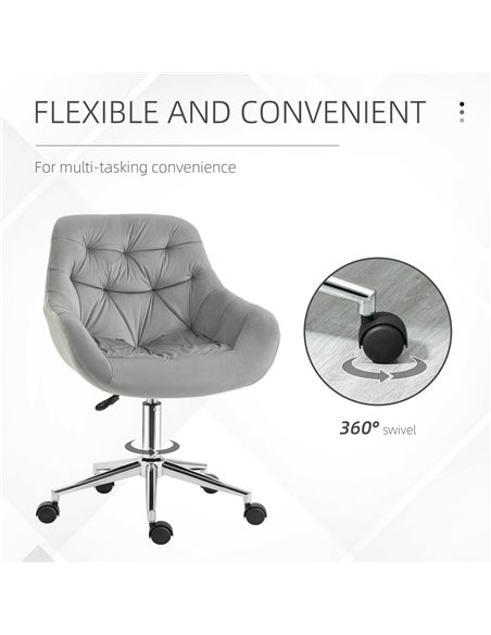 Vinsetto Home Office Chair Velvet Ergonomic Computer Chair Comfy Desk Chair with Adjustable Height, Arm and Back Support, Grey - pic 8961 | FastDaddyshop