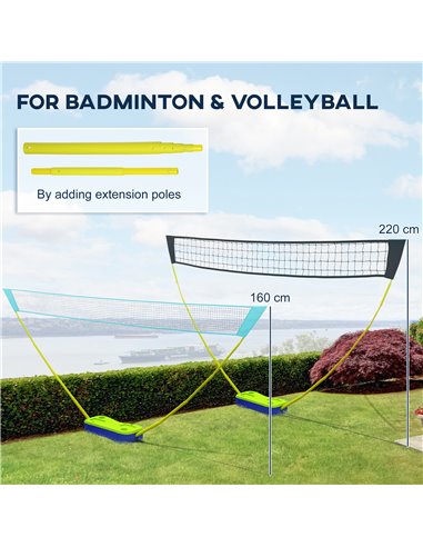 SPORTNOW Badminton Set with Volleyball Net, Portable Badminton Net with 2 Rackets, 2 Shuttlecocks and Carry Case, for Indoor Out