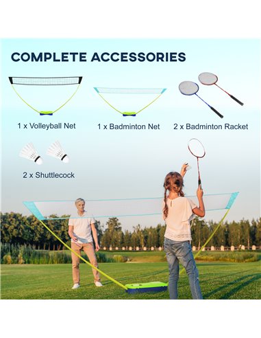 SPORTNOW Badminton Set with Volleyball Net, Portable Badminton Net with 2 Rackets, 2 Shuttlecocks and Carry Case, for Indoor Out