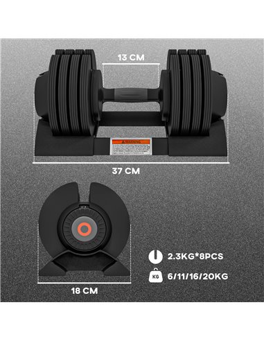 SPORTNOW Adjustable Dumbbells Set, 4-in-1 Weights Set with Storage Tray and Non-Slip Handle, 6KG 11KG 16KG 20KG A91-335V01BK