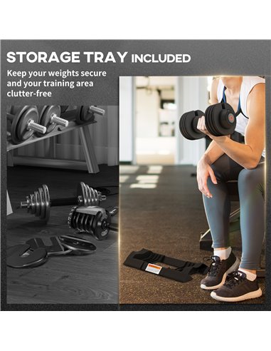 SPORTNOW Adjustable Dumbbells Set, 4-in-1 Weights Set with Storage Tray and Non-Slip Handle, 6KG 11KG 16KG 20KG A91-335V01BK