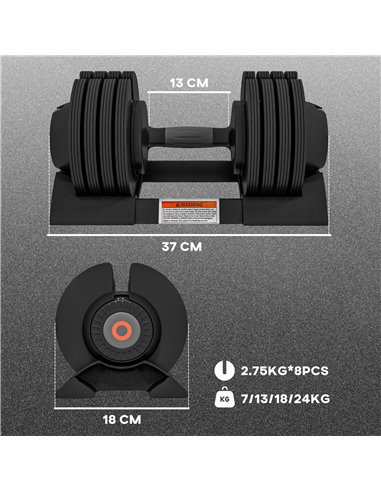 SPORTNOW Adjustable Dumbbells Set, 4-in-1 Weights Set with Storage Tray and Non-Slip Handle, 7KG 13KG 18KG 24KG A91-335V02BK
