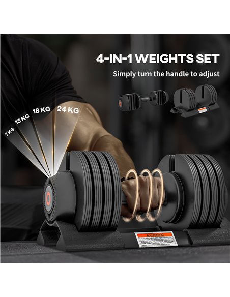 SPORTNOW Adjustable Dumbbells Set, 4-in-1 Weights Set with Storage Tray and Non-Slip Handle, 7KG 13KG 18KG 24KG A91-335V02BK - pic 89654 | FastDaddyshop