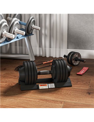 SPORTNOW Adjustable Dumbbells Set, 4-in-1 Weights Set with Storage Tray and Non-Slip Handle, 7KG 13KG 18KG 24KG A91-335V02BK