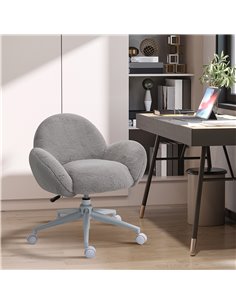 Homcom Fluffy Leisure Office Chair with Backrest and Armrest with Wheels, Grey 2
