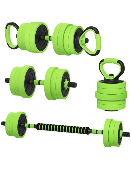 SPORTNOW 40kg Four-In-One Adjustable Weight Dumbbells Set, Barbell, Kettlebell, Push Up Stand - Green A91-287V03GN - pic 89660 | FastDaddyshop