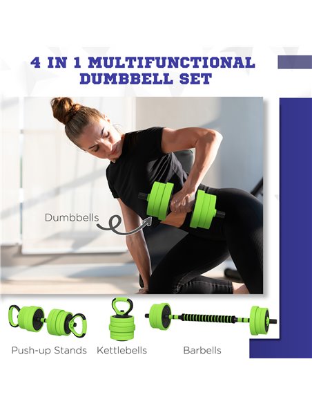 SPORTNOW 40kg Four-In-One Adjustable Weight Dumbbells Set, Barbell, Kettlebell, Push Up Stand - Green A91-287V03GN - pic 89663 | FastDaddyshop