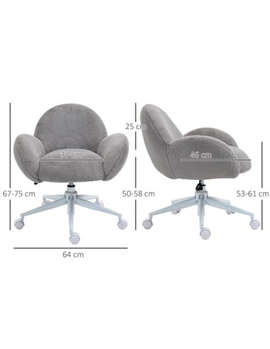 HOMCOM Fluffy Leisure Chair Office Chair with Backrest and Armrest for Home Bedroom Living Room with Wheels Grey