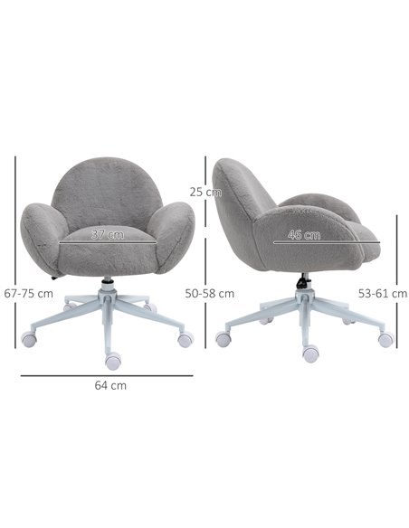 HOMCOM Fluffy Leisure Chair Office Chair with Backrest and Armrest for Home Bedroom Living Room with Wheels Grey - pic 8967 | FastDaddyshop
