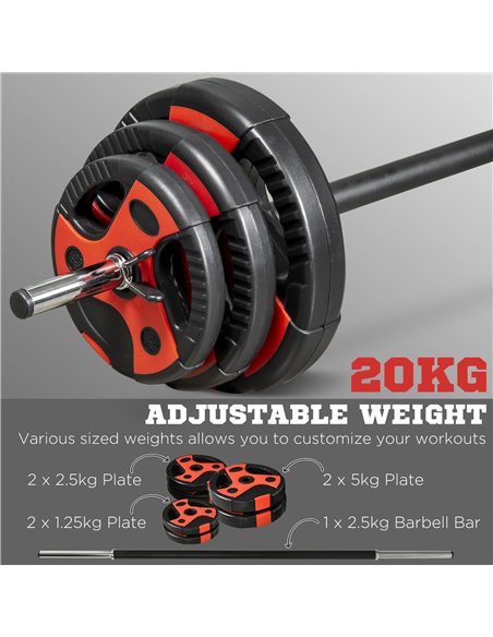SPORTNOW 20kg Barbell Weights Set, Adjustable Weight Set, Free Body Pump Bar and Weights, Weight Lifting Strength Training Equip - pic 89681 | FastDaddyshop