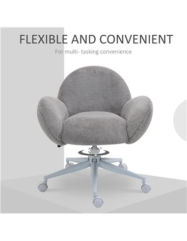 HOMCOM Fluffy Leisure Chair Office Chair with Backrest and Armrest for Home Bedroom Living Room with Wheels Grey