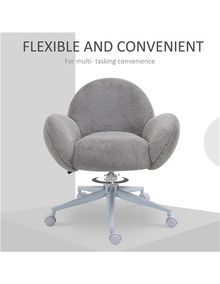 HOMCOM Fluffy Leisure Chair Office Chair with Backrest and Armrest for Home Bedroom Living Room with Wheels Grey - pic 8969 | FastDaddyshop