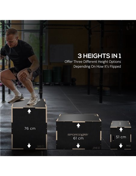 SPORTNOW 3-in-1 Wooden Plyo Box, Anti-Slip Plyometric Jump Platform, Step up Exercise Box w/ Handle Openings for Home Gym Workou - pic 89690 | FastDaddyshop