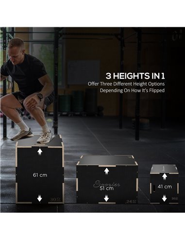 SPORTNOW 3-in-1 Wooden Plyo Box, Anti-Slip Plyometric Jump Platform, Step up Exercise Box w/ Handle Openings for Home Gym Traini